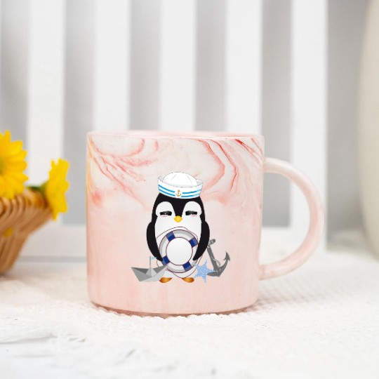 cute penguin as a sailor in marine look Marble Mugs