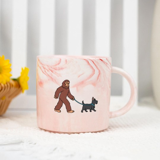 Bigfoot Sasquatch Walking Scottish Terrier Marble Mugs