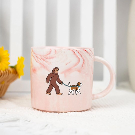 Bigfoot Sasquatch Walking Saint Bernard Marble Mugs