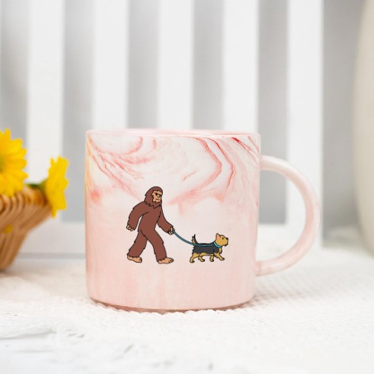 Bigfoot Sasquatch Walking Yorkshire Terrier Marble Mugs