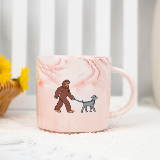 Bigfoot Sasquatch Walking Weimaraner Marble Mugs