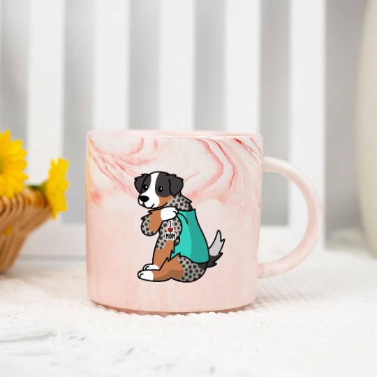 I Love Mom Tattoo Australian Shepherd Marble Mugs