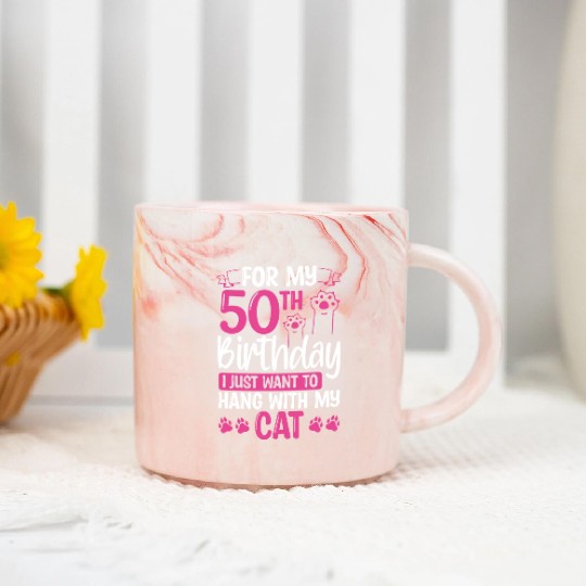 50 Year Old Cat Mom my Cat Dad Kitty 50th Birthday Marble Mugs