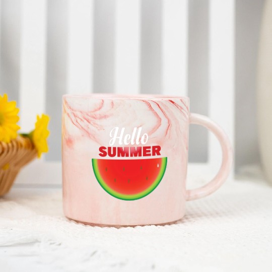 Hello Summer, Hello summer slogan on watermelon Marble Mugs