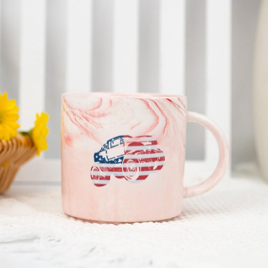 Monster Truck American Flag Racing USA Patriotic Marble Mugs