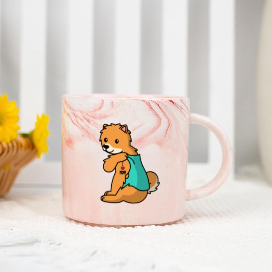 I Love Mom Tattoo Pomeranian Marble Mugs
