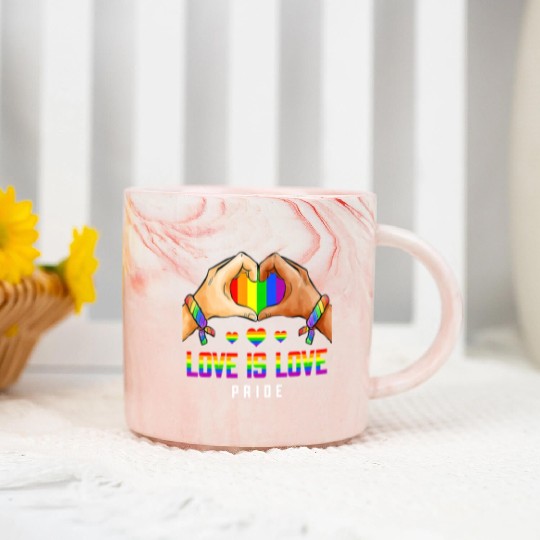 Love Is Love Gay Lesbian Pride LGBT Rainbow Heart Marble Mugs