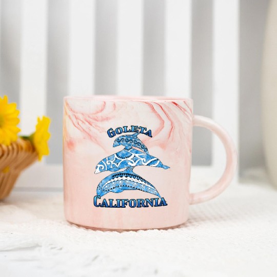 Goleta California Vacation Tribal Dolphins Marble Mugs