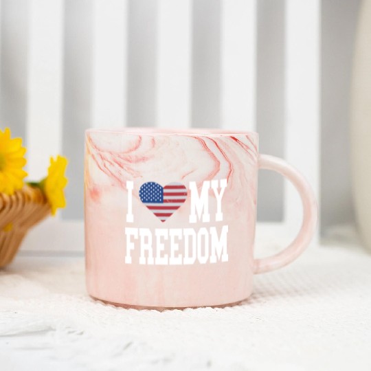 Patriotic American Flag I Heart Freedom, I Love Marble Mugs