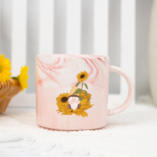 Cute Gnome Sunflower Gardening Gnomes Marble Mugs