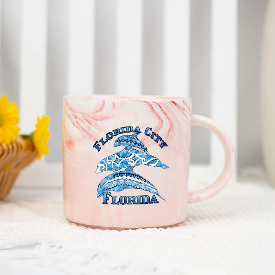 Florida City Florida Vacation Tribal Dolphins Marble Mugs