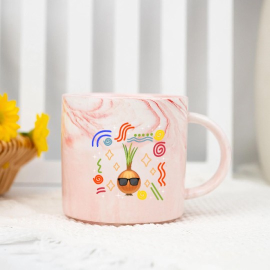 Onion Vegetable Marble Mugs, Onion Wearing Sunglasses