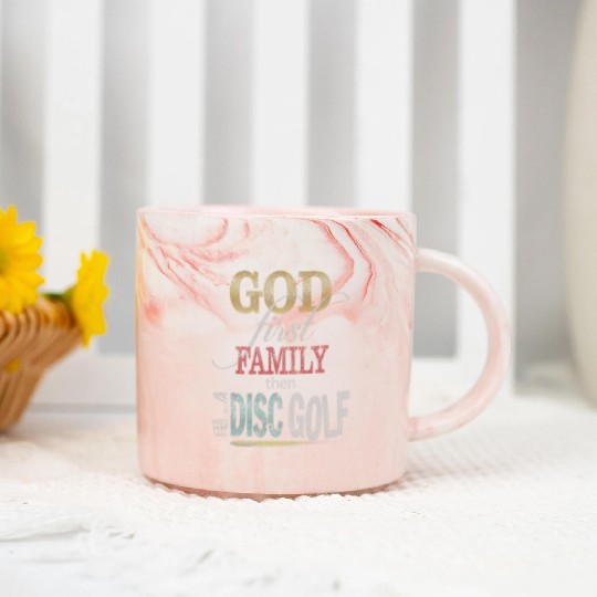 God First Family Then Disc Golf Distressed Marble Mugs