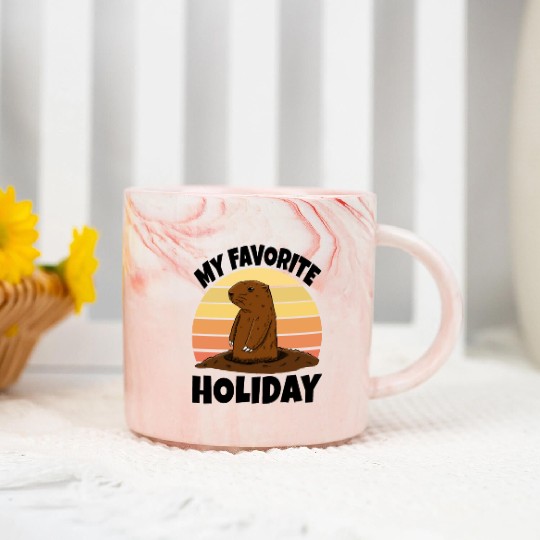 My Favourite Holiday Groundhog Marble Mugs