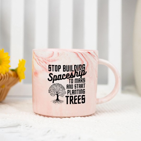 Stop Mars Spaceship Plant Trees Marble Mugs