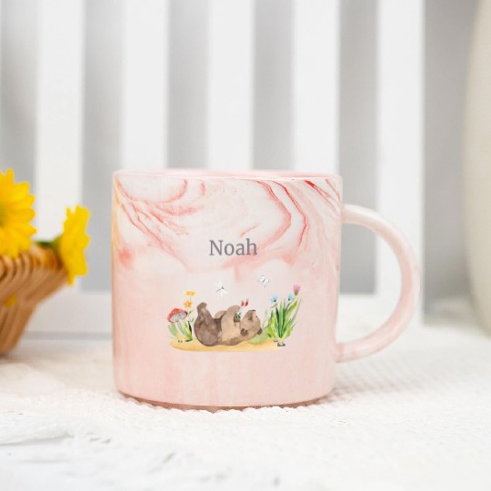 Forest Animal Bear Flowers Name Noah Marble Mugs