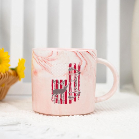 American Flag Deer Bow Hunting Marble Mugs