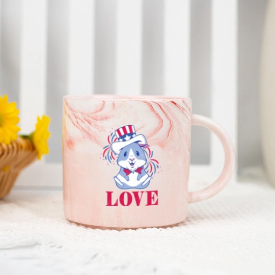 Love America American Pig Guinea USA 4th Of July Marble Mugs