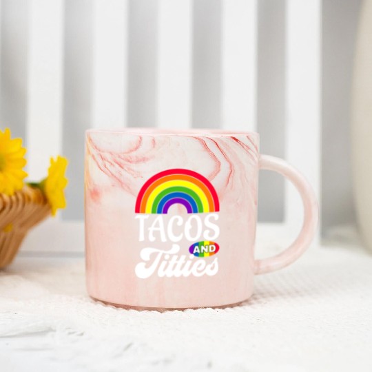 Tacos and Titties Funny LGBT Gay Pride Gifts Marble Mugs