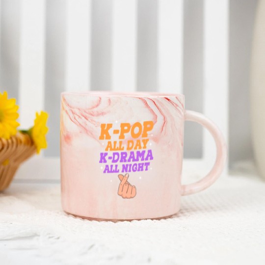 K-Pop All Day K-Drama All Night Marble Mugs