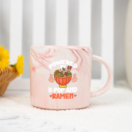 Powered By K-Pop and Ramen Marble Mugs