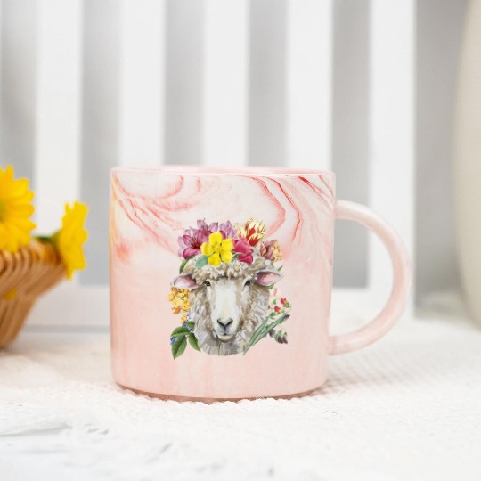 Floral Sheep Spring Nature Farm Sheep Lovers Marble Mugs
