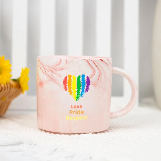 Love Pride Respect. Rainbow Heart For Oslo Marble Mugs