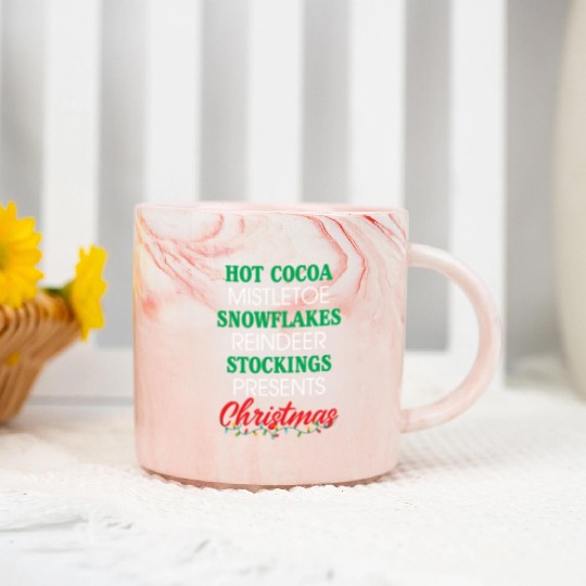 Hot Cocoa Mistletoe Snowflakes Reindeer Stockings Marble Mugs