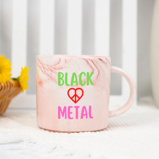 Black Metal Peace Love Symbol Marble Mugs