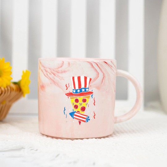 Pizza US Flag Hat Firecracker 4th Of July Food Marble Mugs