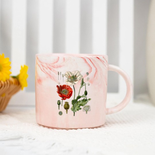 Red Poppy flower Botanical Poppies Red Poppy Marble Mugs