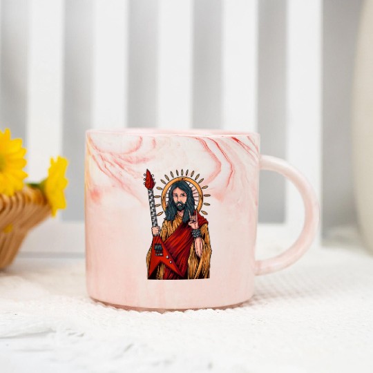 Jesus Playing Heavy Metal Guitar Marble Mugs