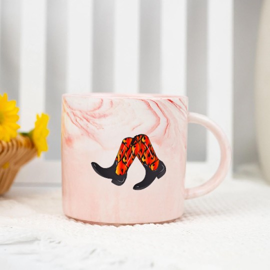 extravagant western boots with flame pattern Marble Mugs