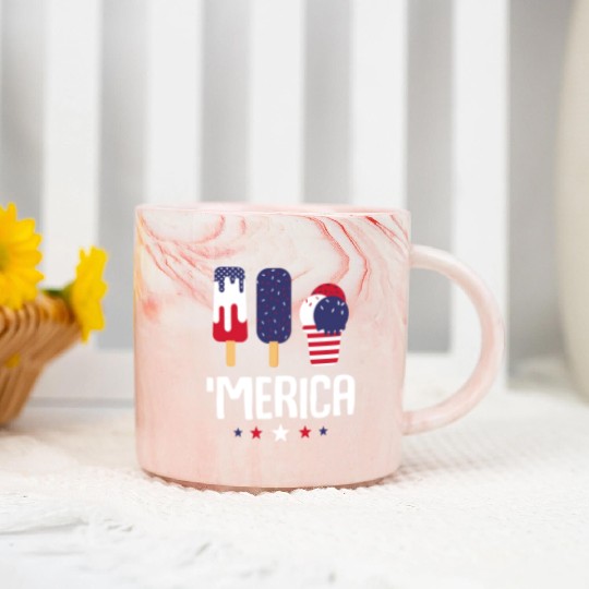 Merica Ice Cream Lover Popsicles US Flag Marble Mugs