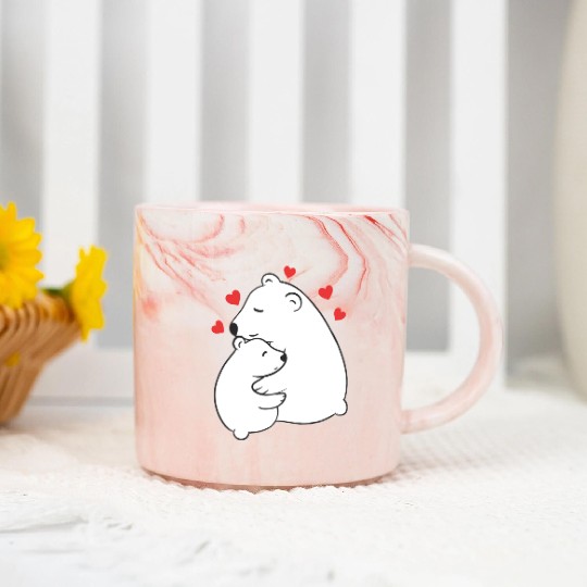 Cute Mama and Baby Polar Bear Cub Hugging Mothers Marble Mugs