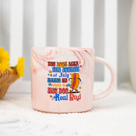 Makes Me Want A Hot Dog Real Bad 4th of July Marble Mugs