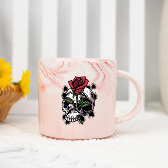 Bullets and Skull Roses Aesthetic Dripping Pattern Marble Mugs