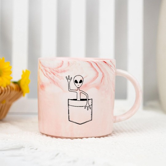 Bag Alien Waving Friendly Marble Mugs