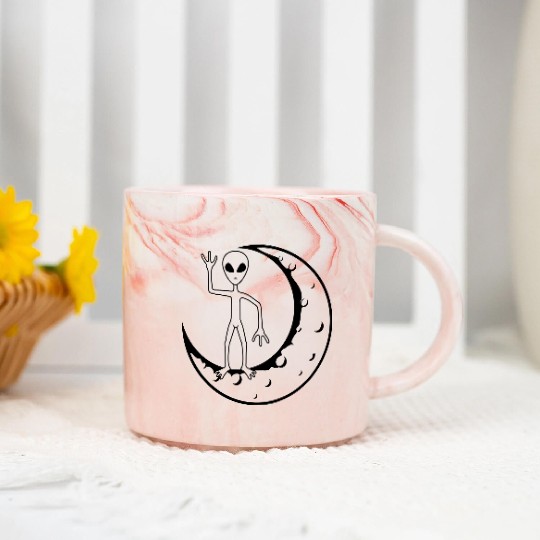 Standing moon alien waving Marble Mugs