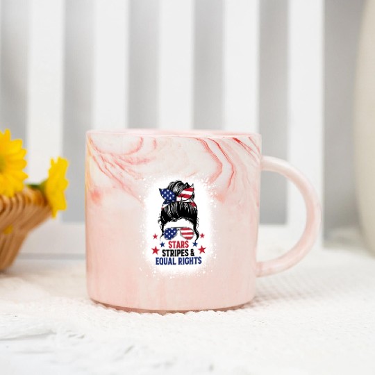 USA Messy Bun Bleached Stars Stripes Equal Rights Marble Mugs