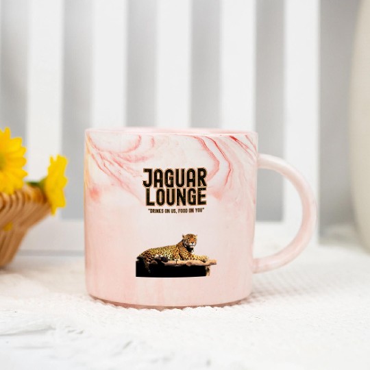 JAGUAR LOUNGE "Drinks On Us, Food On You" FUNNY Marble Mugs