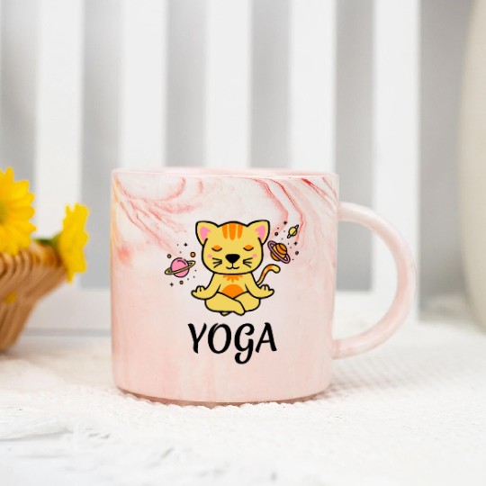 zen yoga cat space meditation sport training Marble Mugs