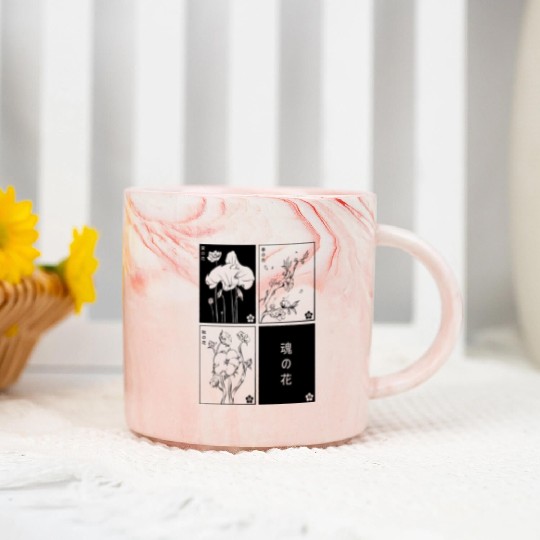 Japanese floral cards Marble Mugs