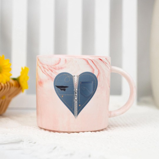 light blue heart in jeans look with zipper Marble Mugs