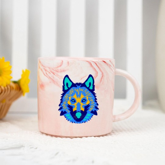 blue wolf face Marble Mugs