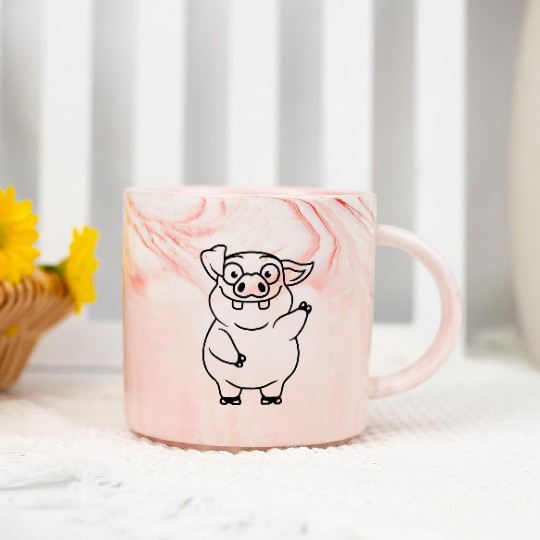 cartoon waving funny pig Marble Mugs