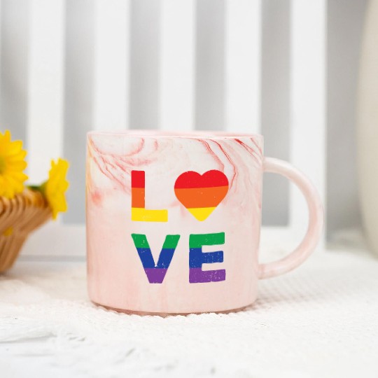 LGBT LOVE Rainbow Heart Gay Lesbian Equality Gift Marble Mugs
