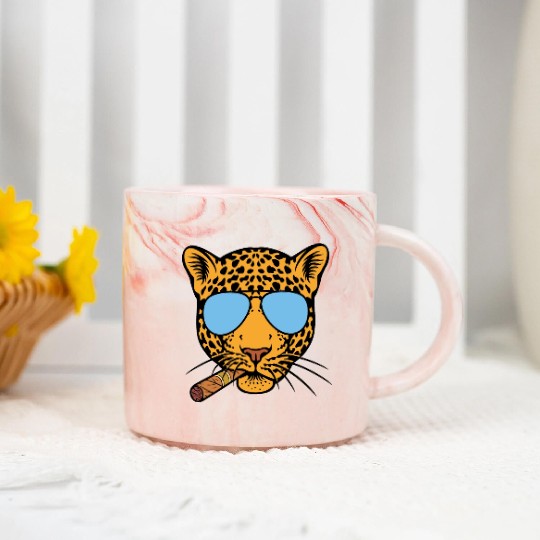Jaguar with aviator sunglasses and Cuban cigar Marble Mugs
