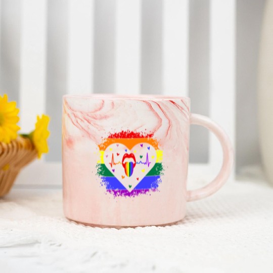 LGBTQ Flag Heart Lesbian Gay Pride Marble Mugs