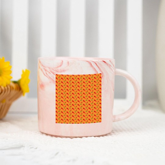Red Chilli Pepper Pattern on orang Marble Mugs